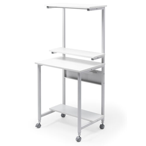 パソコンデスク（パソコンラック・ワークデスク・コンパクト・棚板3枚・収納・シンプルデスク・オフィス・会議室・キャスター付き・横幅約60cm・総耐荷重最大46kg・サブテーブル付・ホワイト）