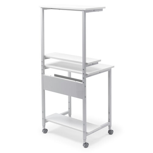 パソコンデスク（パソコンラック・ワークデスク・コンパクト・棚板3枚・収納・シンプルデスク・オフィス・会議室・キャスター付き・横幅約60cm・総耐荷重最大46kg・サブテーブル付・ホワイト）