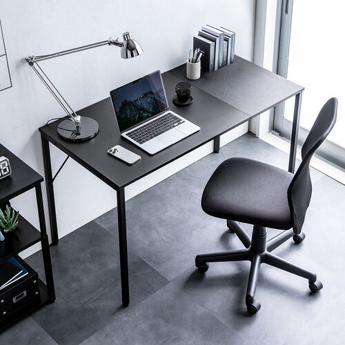 デザインデスク（パソコンデスク・ワークデスク・作業台・大理石調・幅120cm・奥行60cm・ブラック）