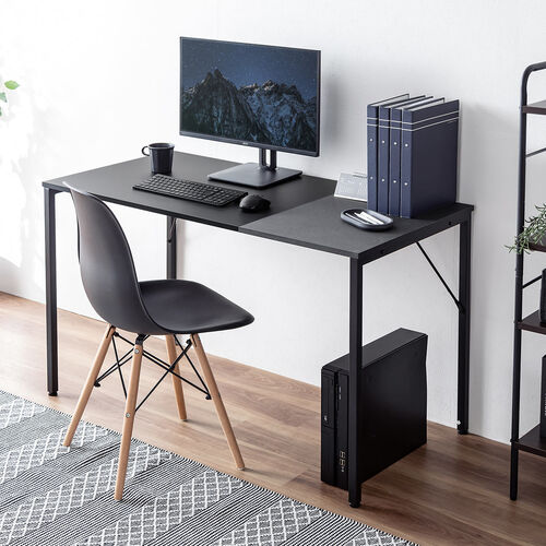 デザインデスク（パソコンデスク・ワークデスク・作業台・大理石調・幅120cm・奥行60cm・ブラック）