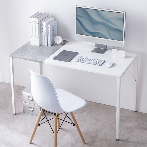 デザインデスク（パソコンデスク・ワークデスク・作業台・大理石調・幅120cm・奥行60cm・ホワイト）