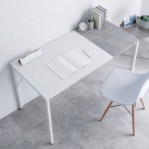 デザインデスク（パソコンデスク・ワークデスク・作業台・大理石調・幅120cm・奥行60cm・ホワイト）