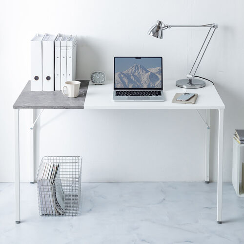デザインデスク（パソコンデスク・ワークデスク・作業台・大理石調・幅120cm・奥行60cm・ホワイト）