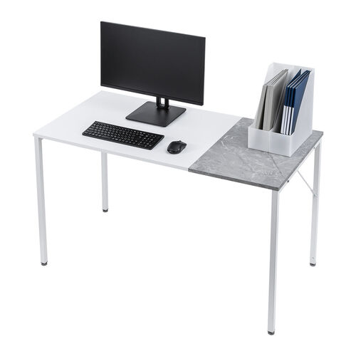 デザインデスク（パソコンデスク・ワークデスク・作業台・大理石調・幅120cm・奥行60cm・ホワイト）