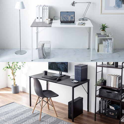 デザインデスク（パソコンデスク・ワークデスク・作業台・大理石調・幅120cm・奥行60cm・ホワイト）