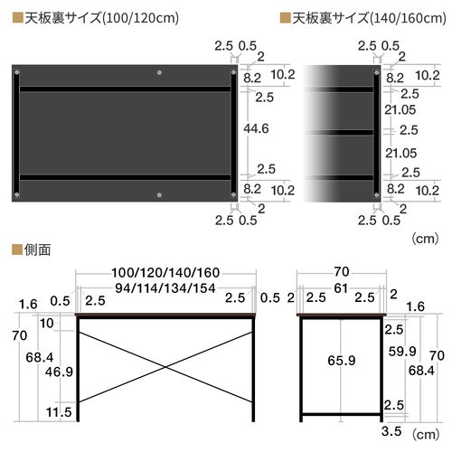 シンプルデスク（ワークデスク・机・幅160cm・奥行70cm・モニターアーム対応・ブラック）