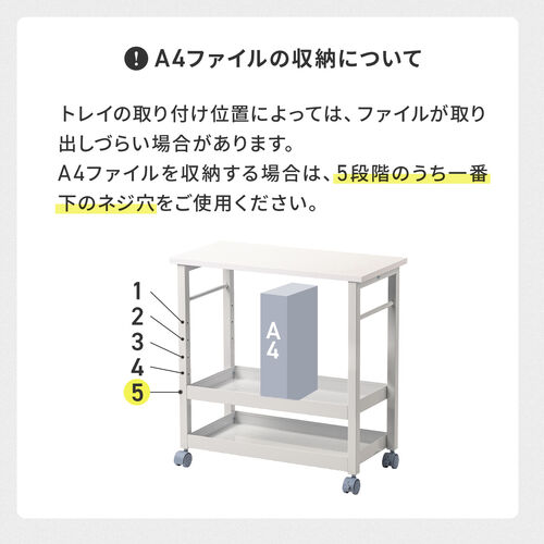 デスクワゴン（トレイワゴン・オープンラック・シェルフラック・デスク下収納・収納棚・可変棚・幅60cm・奥行30cm・高さ61cm・ホワイト）