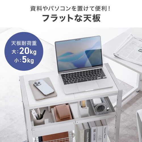 デスクワゴン（収納ラック・トレイワゴン・オープンラック・収納ワゴン・デスク下収納・収納棚・可変棚・幅60cm・奥行30cm・高さ64cm・ブラック）