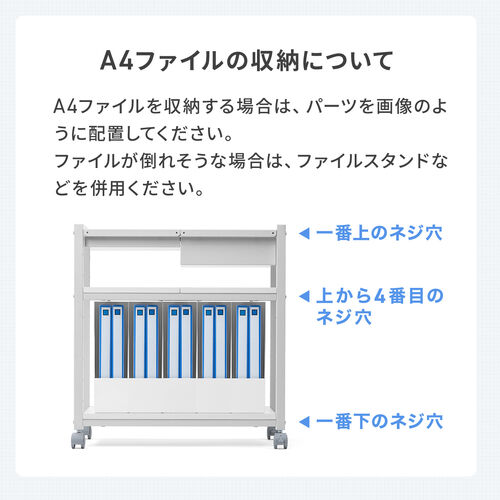 デスクワゴン（収納ラック・トレイワゴン・オープンラック・収納ワゴン・デスク下収納・収納棚・可変棚・幅60cm・奥行30cm・高さ64cm・ホワイト)