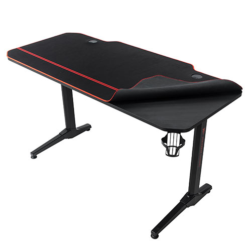 ゲーミングデスク（平机・eスポーツ・幅1400mm・奥行660mm・高750mm・パソコンデスク・デスクマット付き・ドリンクホルダー付き・ヘッドホン掛け）