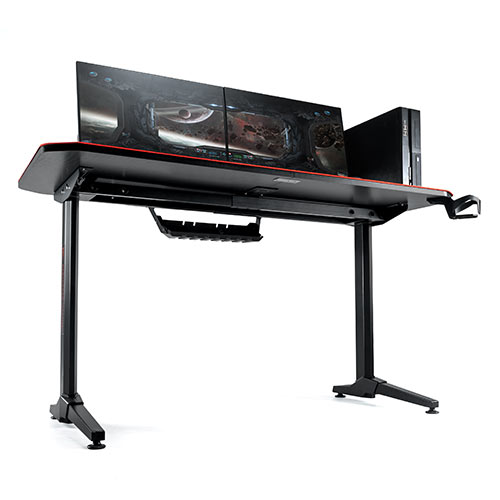 ゲーミングデスク（平机・eスポーツ・幅1400mm・奥行660mm・高750mm・パソコンデスク・デスクマット付き・ドリンクホルダー付き・ヘッドホン掛け）