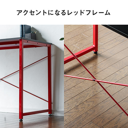 ゲーミングデスク(シンプルデスク・平机・パソコンデスク・横幅100cm・奥行60cm・カーボン調天板・レッドフレーム）