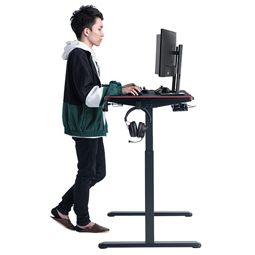 ゲーミングデスク（上下昇降・平机・eスポーツ・デスクマット・ドリンクホルダー・ヘッドホン掛け・タップ受け付き）