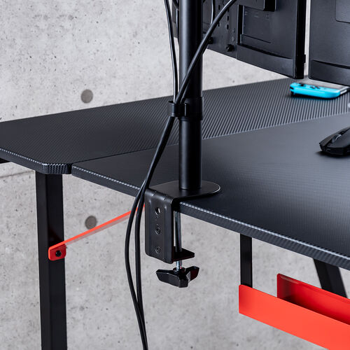 ゲーミングデスク（パソコンデスク・デスク・ゲーミングテーブル・幅180cm・コの字・クランプ対応・タップトレー・フック付き）