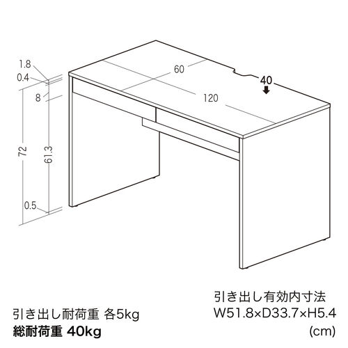 パソコンデスク（木製・幅120cm×奥行60cm×高さ72cm・ワークデスク）