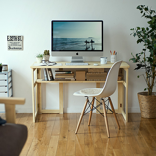 パソコンデスク（120cm幅・天然木・高さ70cm・中棚付） EZ1-DESKH020