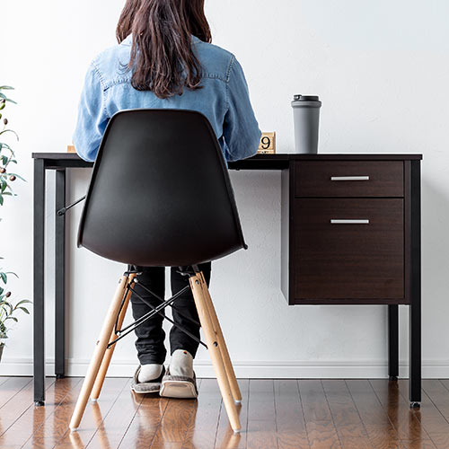 デスク（キャビネット付き・ワゴン付き・木製・W1100・D500・ブラウン・テレワーク・在宅勤務・アジャスターつき）