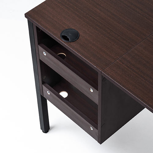 デスク（キャビネット付き・ワゴン付き・木製・W1100・D500・ブラウン・テレワーク・在宅勤務・アジャスターつき）