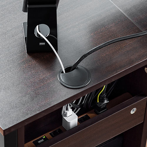 デスク（キャビネット付き・ワゴン付き・木製・W1100・D500・ブラウン・テレワーク・在宅勤務・アジャスターつき）