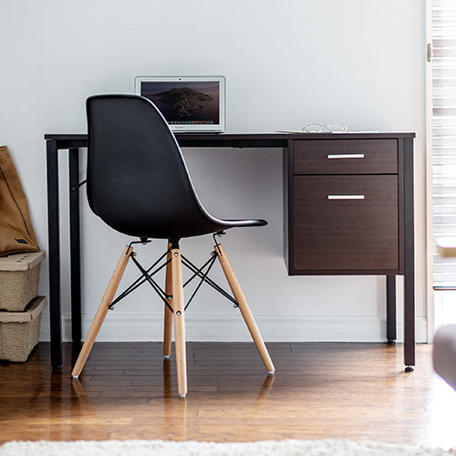 デスク（キャビネット付き・ワゴン付き・木製・W1100・D500・ブラウン・テレワーク・在宅勤務・アジャスターつき）