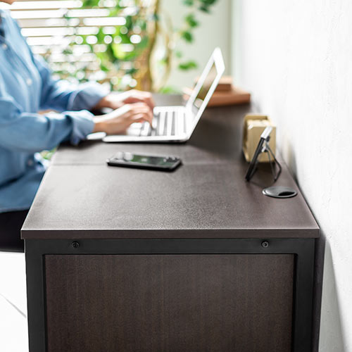 デスク（キャビネット付き・ワゴン付き・木製・W1100・D500・ブラウン・テレワーク・在宅勤務・アジャスターつき）