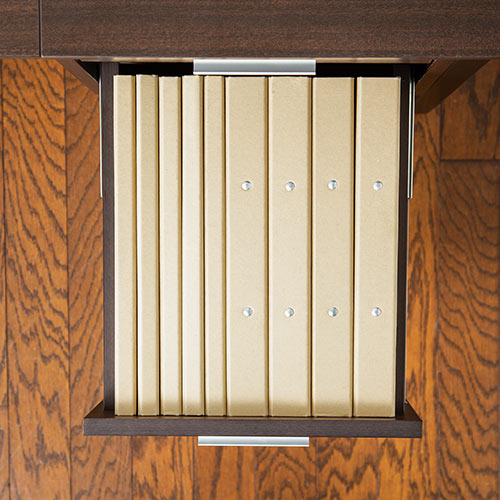 デスク（キャビネット付き・ワゴン付き・木製・W1100・D500・ブラウン・テレワーク・在宅勤務・アジャスターつき）