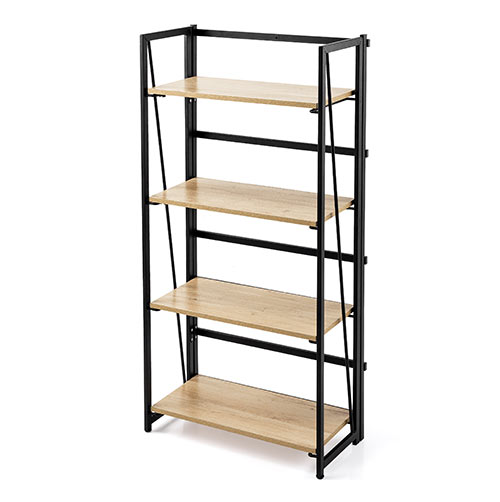 折りたたみシェルフ（収納便利・折りたたみラック・4段収納・W600mm・H1250mm・ライトブラウン・スチール）