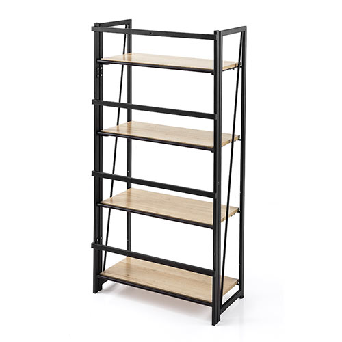 折りたたみシェルフ（収納便利・折りたたみラック・4段収納・W600mm・H1250mm・ライトブラウン・スチール）