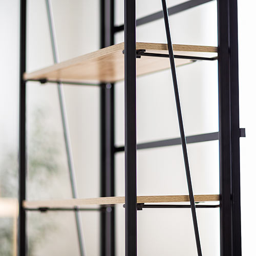 折りたたみシェルフ（収納便利・折りたたみラック・4段収納・W600mm・H1250mm・ライトブラウン・スチール）