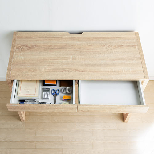 【アウトレット･訳あり・セール】パソコンデスク（書斎デスク・幅105cm・奥行50cm・引き出し付き・テレワーク・在宅勤務・木目調・ライトブラウン）