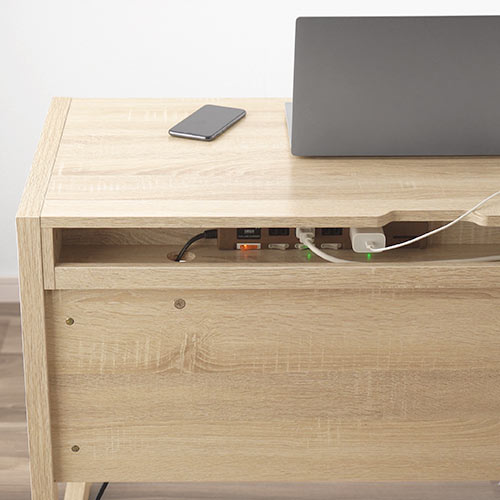 【アウトレット･訳あり・セール】パソコンデスク（書斎デスク・幅105cm・奥行50cm・引き出し付き・テレワーク・在宅勤務・木目調・ライトブラウン）