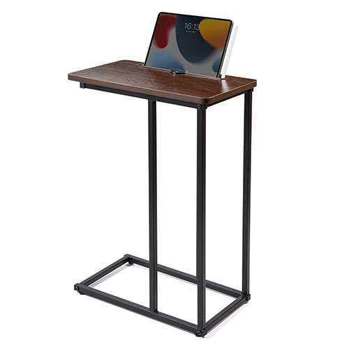 ソファーサイドテーブル ベッドサイドテーブル コの字型テーブル スマホ/タブレットスタンド 高さ63.5cm  ブラウン　木目調