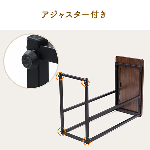 ソファーサイドテーブル ベッドサイドテーブル コの字型テーブル スマホ/タブレットスタンド 高さ63.5cm  ブラウン　木目調