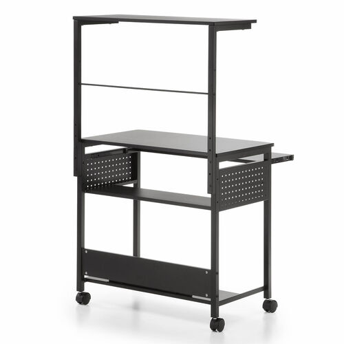 パソコンラック（幅75cm・キーボードスライダー・有孔ボード・コンパクト・収納棚付・棚組み替え・キャスター付・サブテーブル付・ブラック）