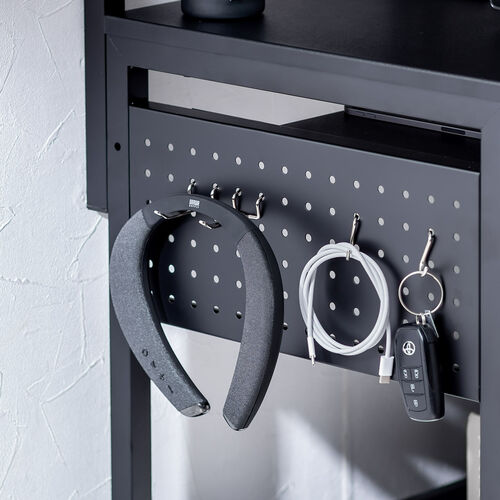 パソコンラック（幅75cm・キーボードスライダー・有孔ボード・コンパクト・収納棚付・棚組み替え・キャスター付・サブテーブル付・ブラック）