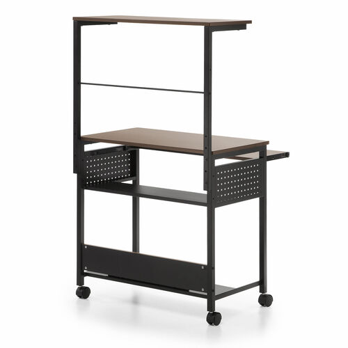 パソコンラック（幅75cm・キーボードスライダー・有孔ボード・コンパクト・収納棚付・棚組み替え・キャスター付・サブテーブル付・ブラウン木目）