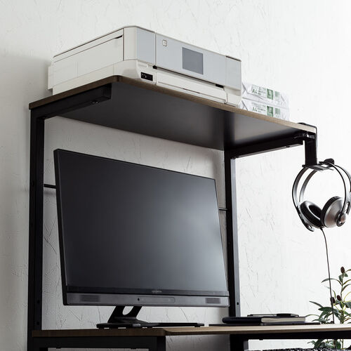 パソコンラック（幅75cm・キーボードスライダー・有孔ボード・コンパクト・収納棚付・棚組み替え・キャスター付・サブテーブル付・ブラウン木目）