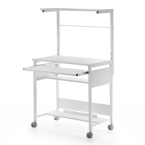 パソコンラック（幅75cm・キーボードスライダー・有孔ボード・コンパクト・収納棚付・棚組み替え・キャスター付・サブテーブル付・ホワイト）