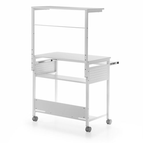 パソコンラック（幅75cm・キーボードスライダー・有孔ボード・コンパクト・収納棚付・棚組み替え・キャスター付・サブテーブル付・ホワイト）