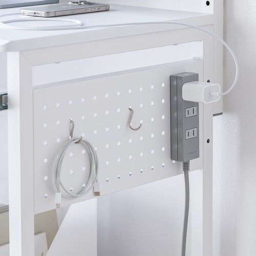 パソコンラック（幅75cm・キーボードスライダー・有孔ボード・コンパクト・収納棚付・棚組み替え・キャスター付・サブテーブル付・ホワイト）