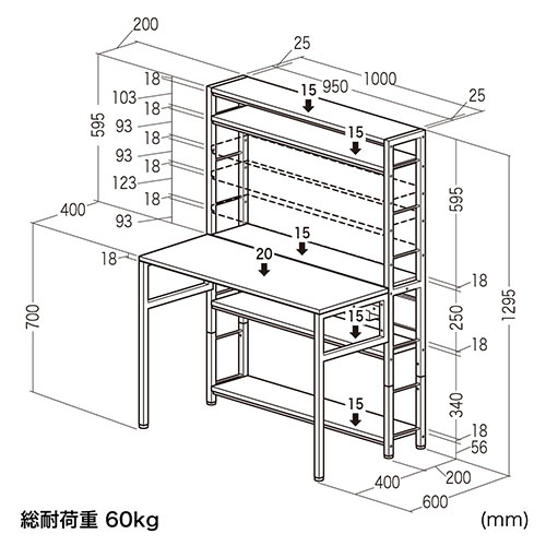 パソコンラック（パソコンデスク・シェルフデスク・棚付きデスク