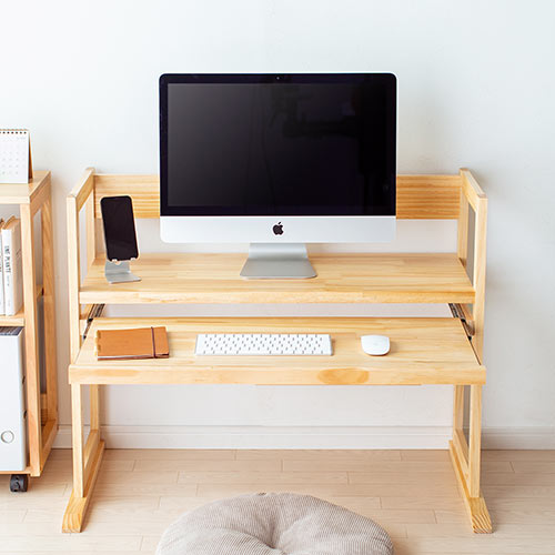 デスク パソコンデスク 分割使用可能 ラック付き 木製 パソコン