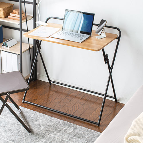 折りたたみデスク 折りたたみテーブル コンパクトデスク パソコンデスク 簡易デスク 省スペース 幅800mm 奥行400mm ライトブラウン