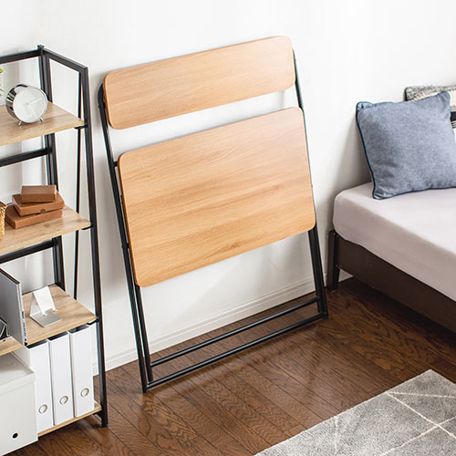 折りたたみデスク 折りたたみテーブル パソコンデスク 簡易デスク 省スペース 幅800mm 奥行400mm 棚付き ライトブラウン