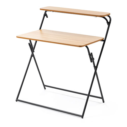 折りたたみデスク 折りたたみテーブル パソコンデスク 簡易デスク 省スペース 幅800mm 奥行400mm 棚付き ライトブラウン