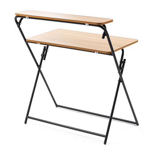折りたたみデスク 折りたたみテーブル パソコンデスク 簡易デスク 省スペース 幅800mm 奥行400mm 棚付き ライトブラウン