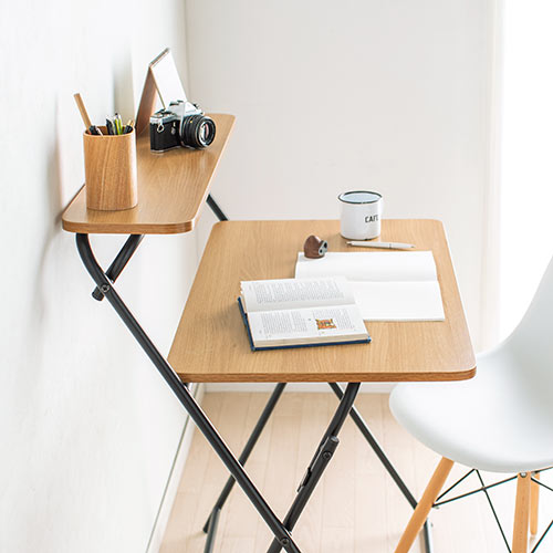 折りたたみデスク 折りたたみテーブル パソコンデスク 簡易デスク 省スペース 幅800mm 奥行400mm 棚付き ライトブラウン