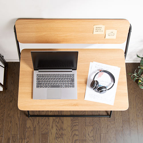 折りたたみデスク 折りたたみテーブル パソコンデスク 簡易デスク 省スペース 幅800mm 奥行400mm 棚付き ライトブラウン