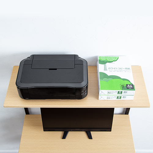 パソコンデスク（スリム・幅900・奥行430・パソコンラック・キーボードスライダー付・サブテーブル・中棚・木目）