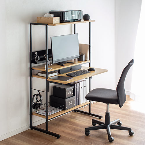 パソコンラック（3WAY・高さ可変・パソコンデスク・書斎デスク・プリンタラック・ローデスク・幅900・ライトブラウン）